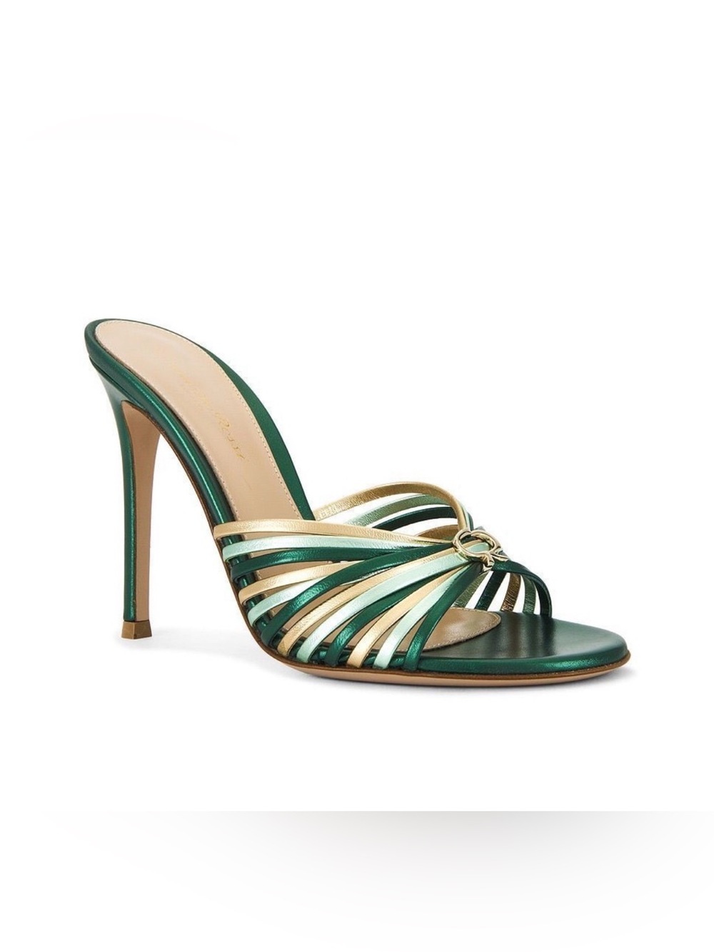 NWT Gianvito Rossi Green/Gold Leather Stiletto Sandals Size EU39.5 - Picture 2 of 11